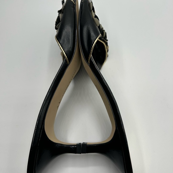 Women’s Anne Klein Black Slip on Kitten Heel Leather Sandals Size 8 1/2 - Picture 4 of 12